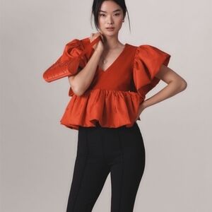 NWT Sunday in Brooklyn Vibrant Red Peplum Blouse